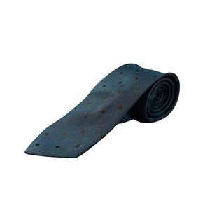 Pietro Filipi Mens Teal‎ Blue Brown Polka Dot 100% Silk Necktie Made in Italy